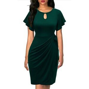 Lyrur Flutter Sleeve Midi Ruched Faux Wrap Dress XL